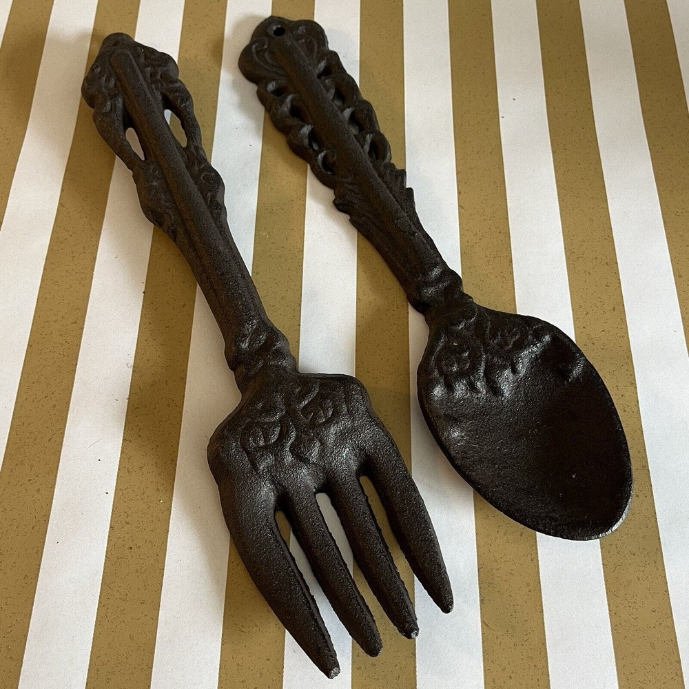 Vintage Cast Iron Spoon and Fork 11” Rustic FarmHouse Wall Kitchen Dining Decor